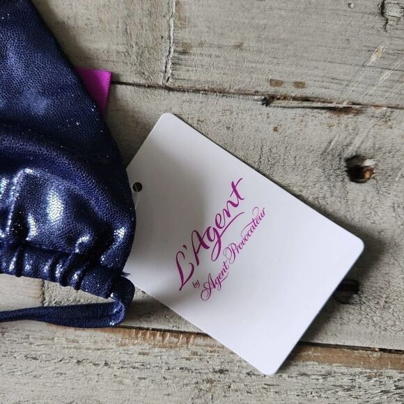 NWT L’AGENT BY AGENT PROVOCATEUR Sevilla Bikini Top  Metallic NAVY Size Small - Picture 3 of 5